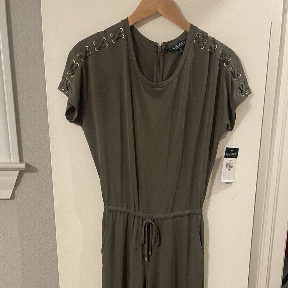 Lauren Ralph Lauren Olive Green Wide Leg Jumpsuit Upscale Buttoned Petite Small